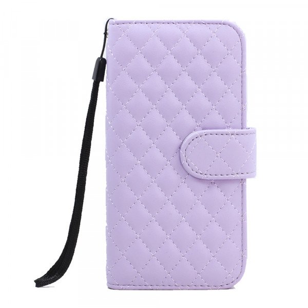 Wholesale iPhone 6 4.7 Quilted Flip PU Leather Wallet Case with Strap (Purple)